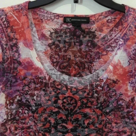 INC international concept women's red multi colored shirt - Picture 9 of 9